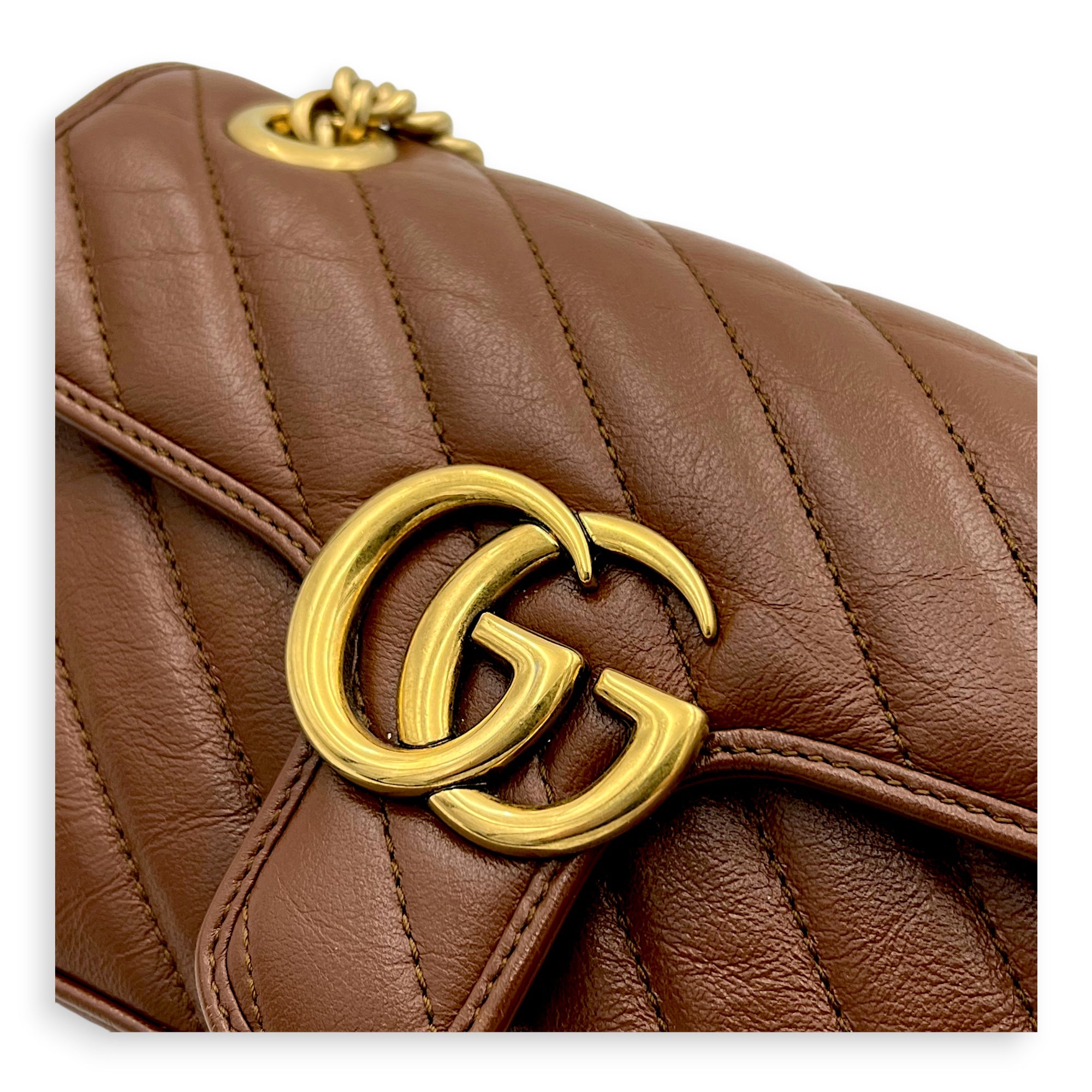 GG Marmont Mini Brown Shoulder Bag in Calfskin, Gold hardware - Image 9