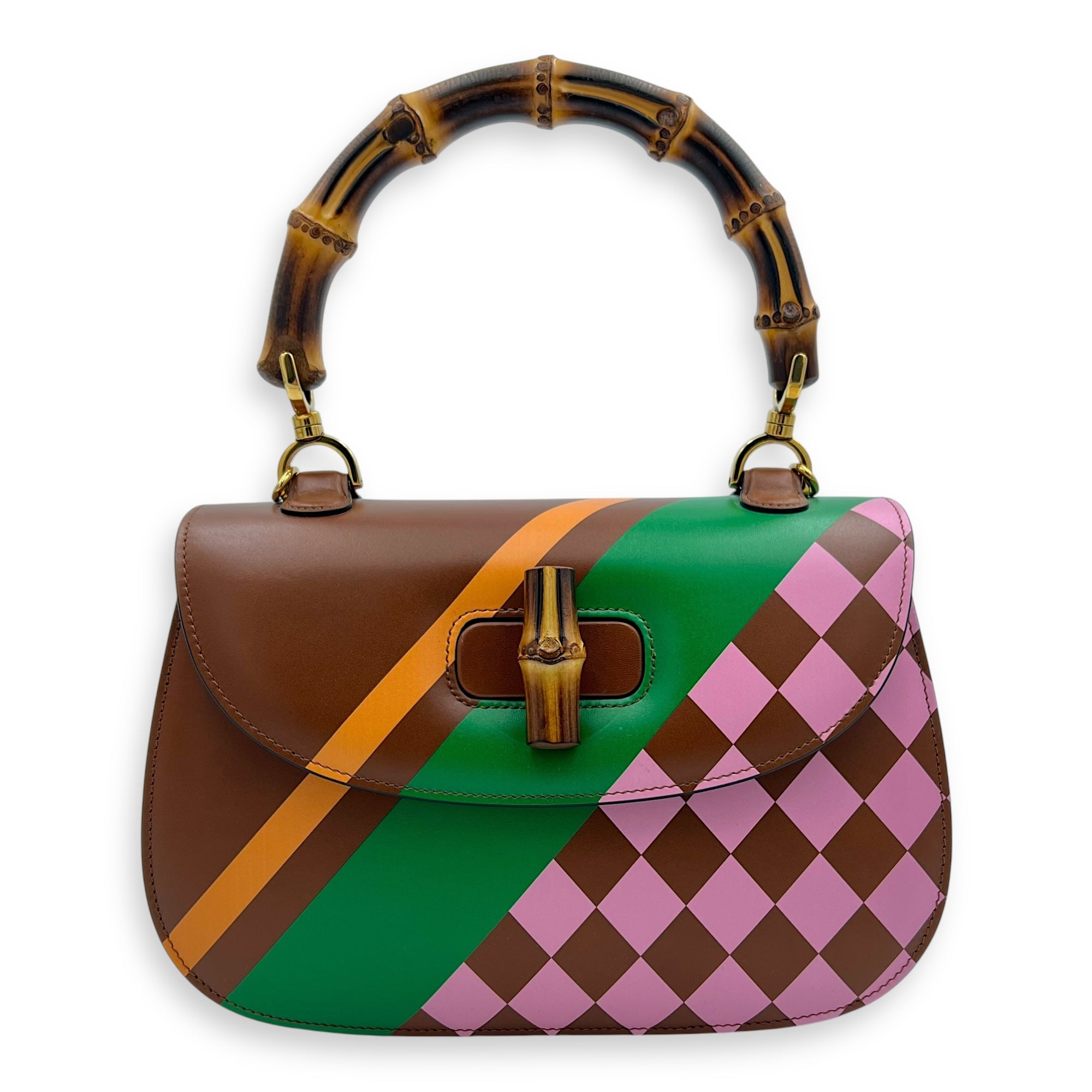 Bamboo 1947 Medium Brown Top Handle Bag in Calfskin, Gold hardware