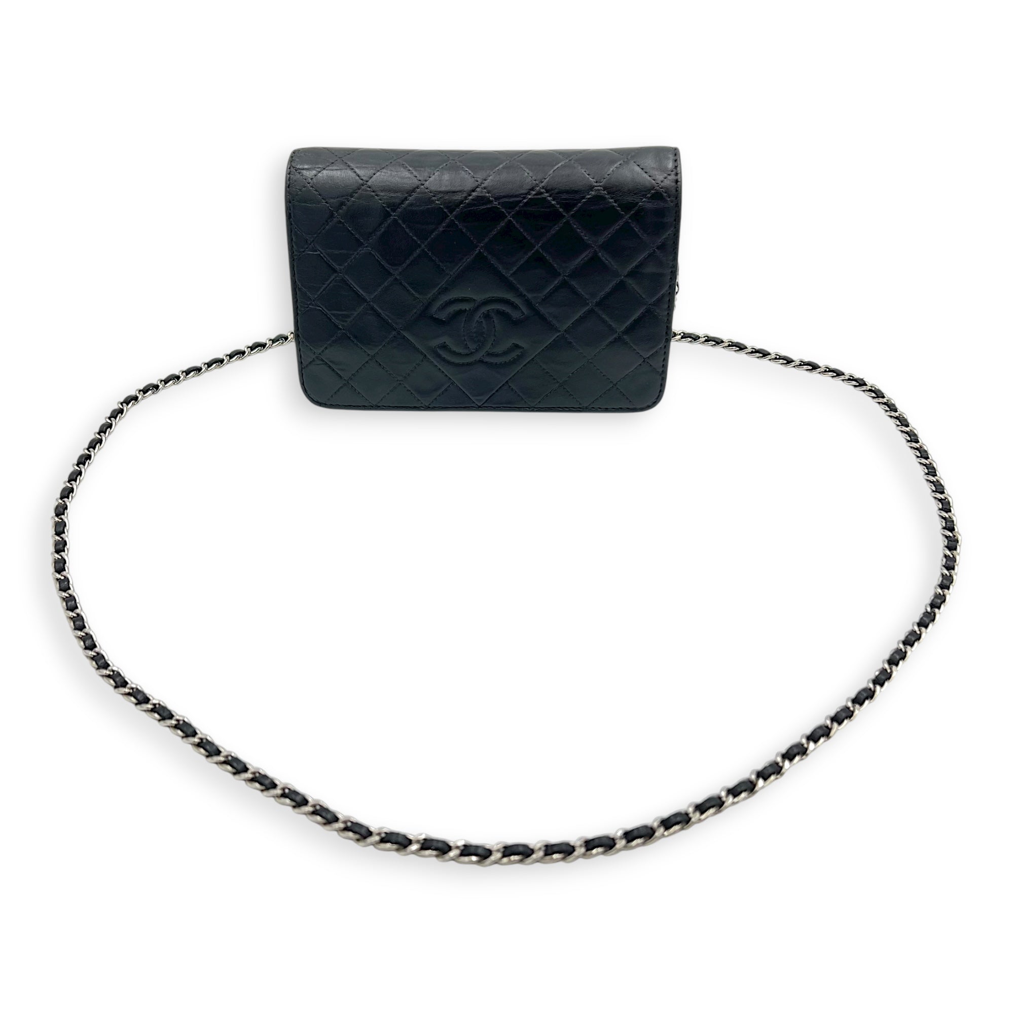 Vintage CC Wallet On Chain Black in Lambskin, Silver hardware - Image 12