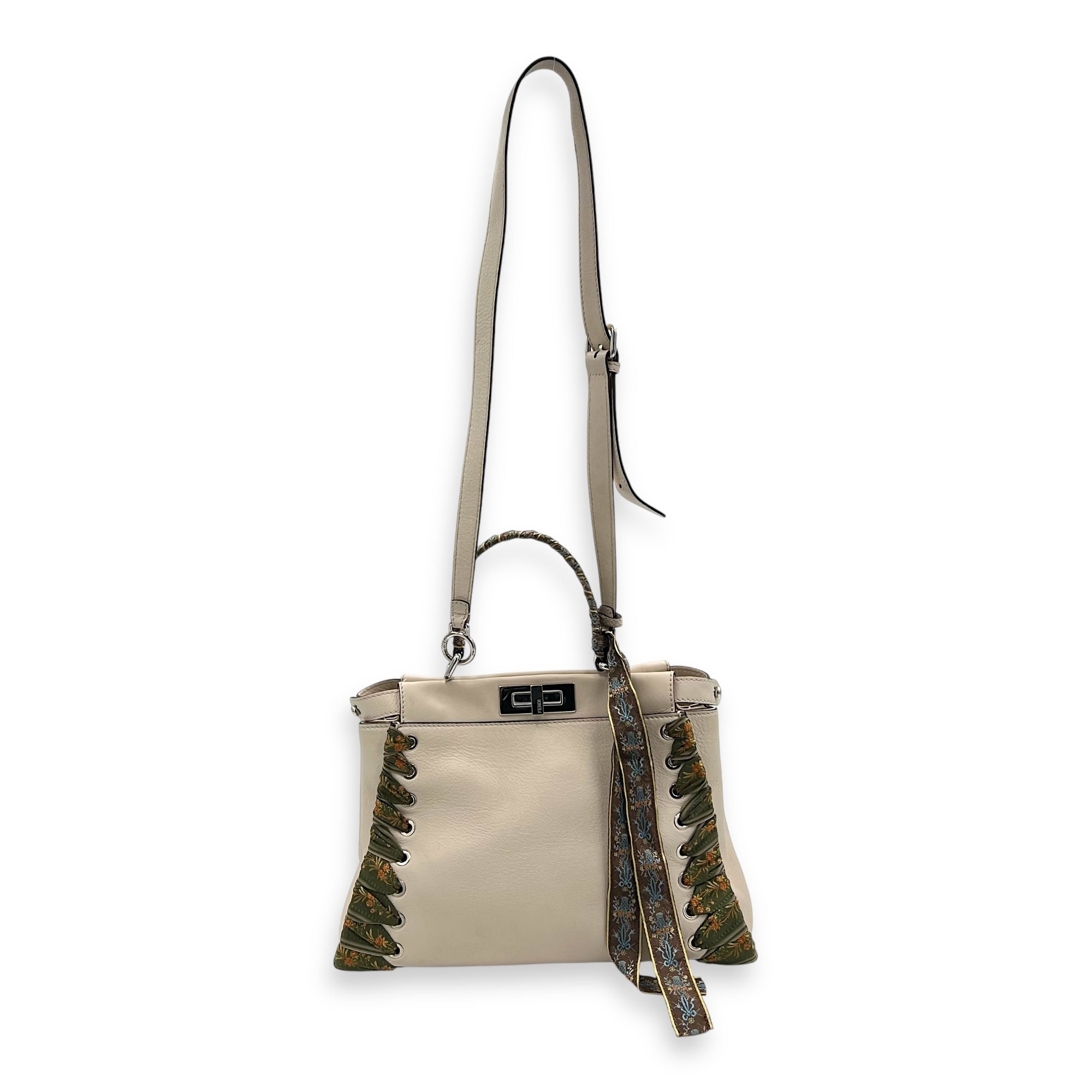 Peekaboo Medium Beige Top Handle Bag in Nappa Leather, Silver hardware - Image 15