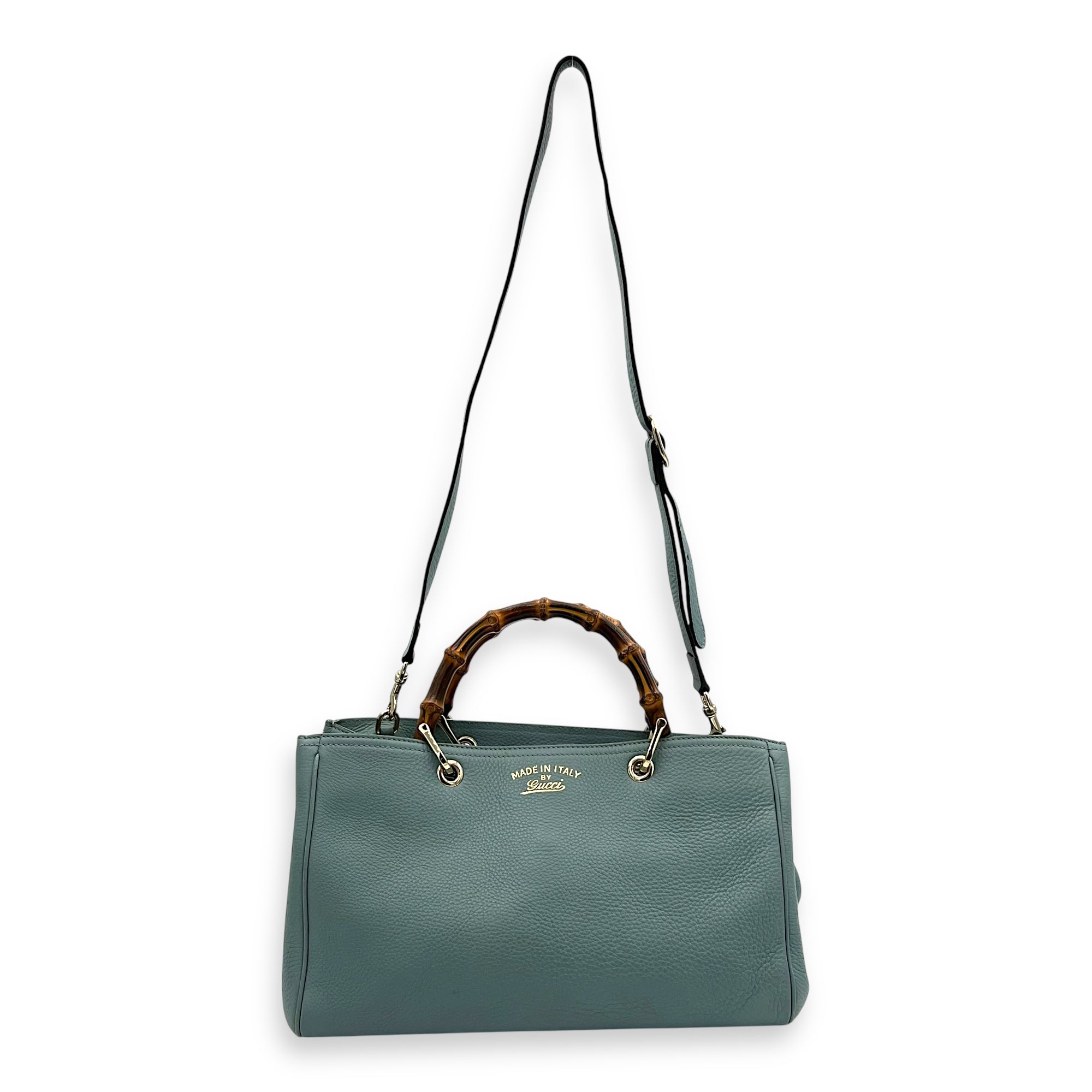 Bamboo Top Handle Bag Blue in Calfskin, Gold hardware - Image 21