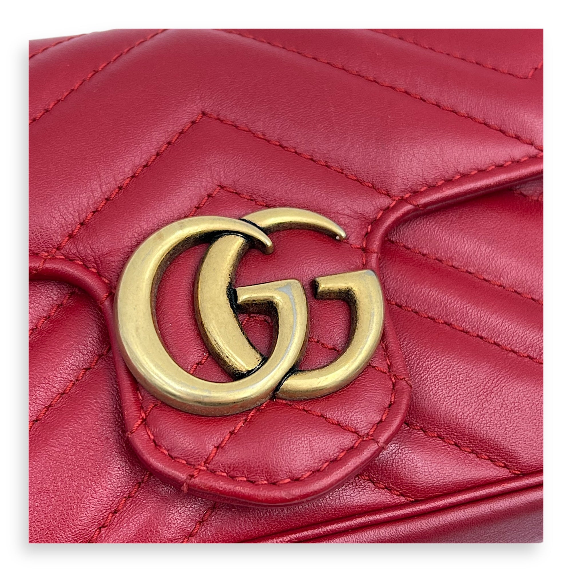 GG Marmont Super Mini Red Shoulder Bag in Calfskin, Gold hardware - Image 13