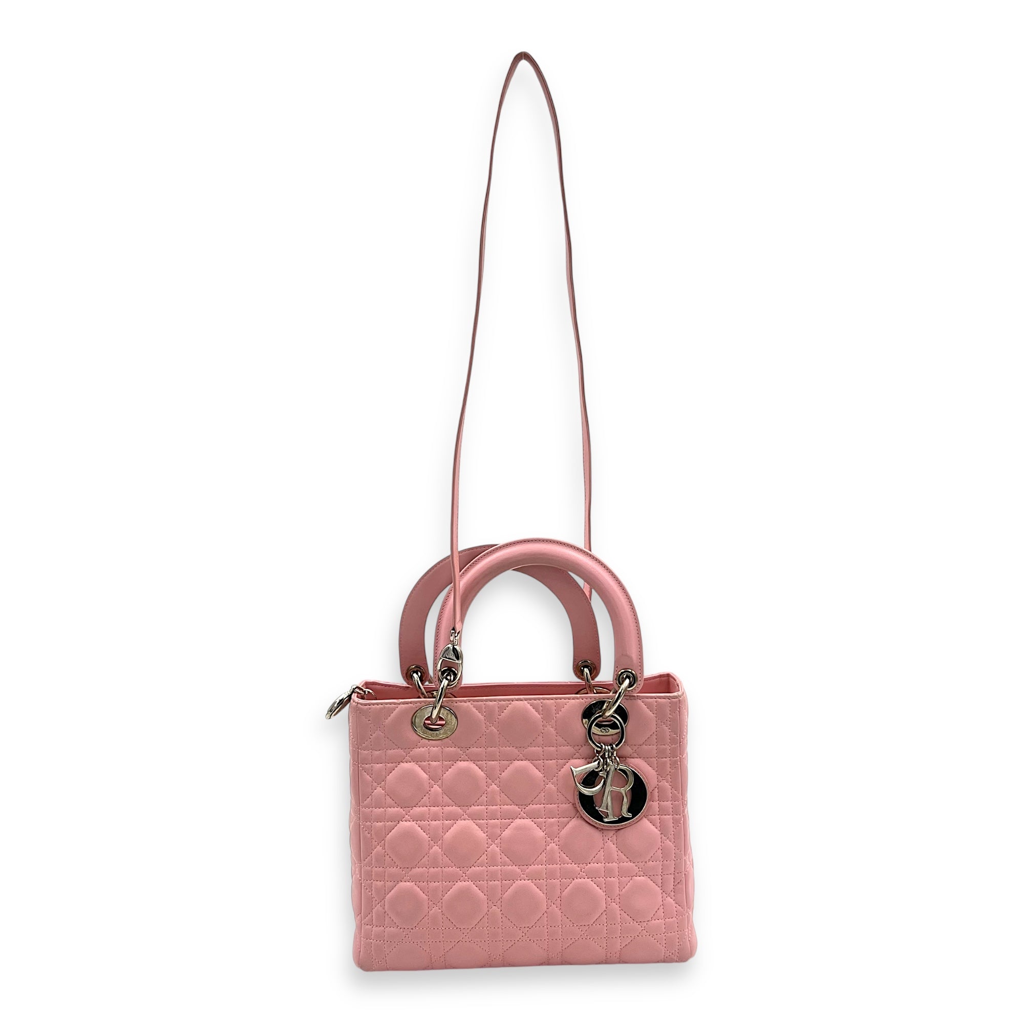 Lady Dior Top Handle Bag Medium Pink in Calfskin, Silver hardware - Image 21
