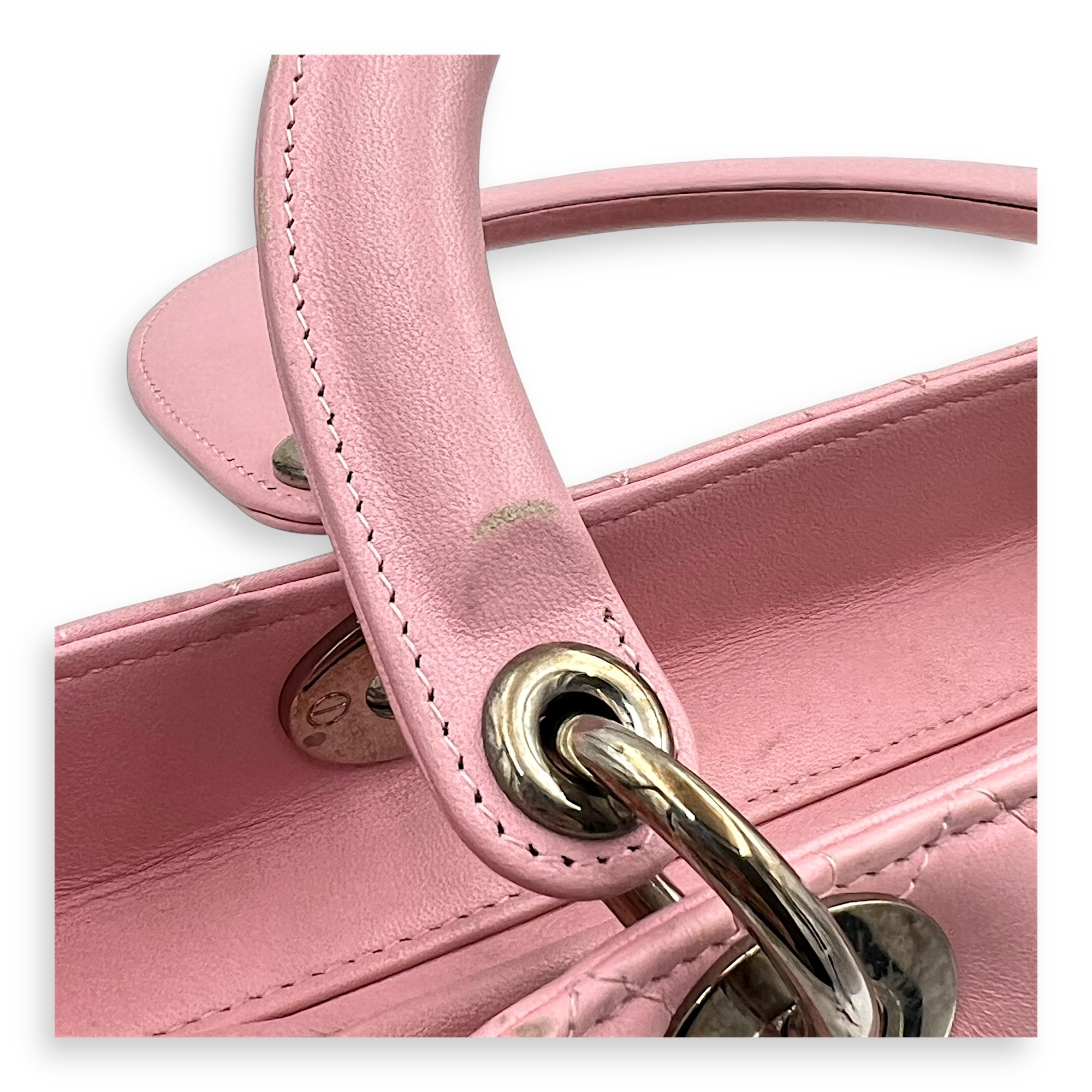 Lady Dior Top Handle Bag Medium Pink in Calfskin, Silver hardware - Image 10