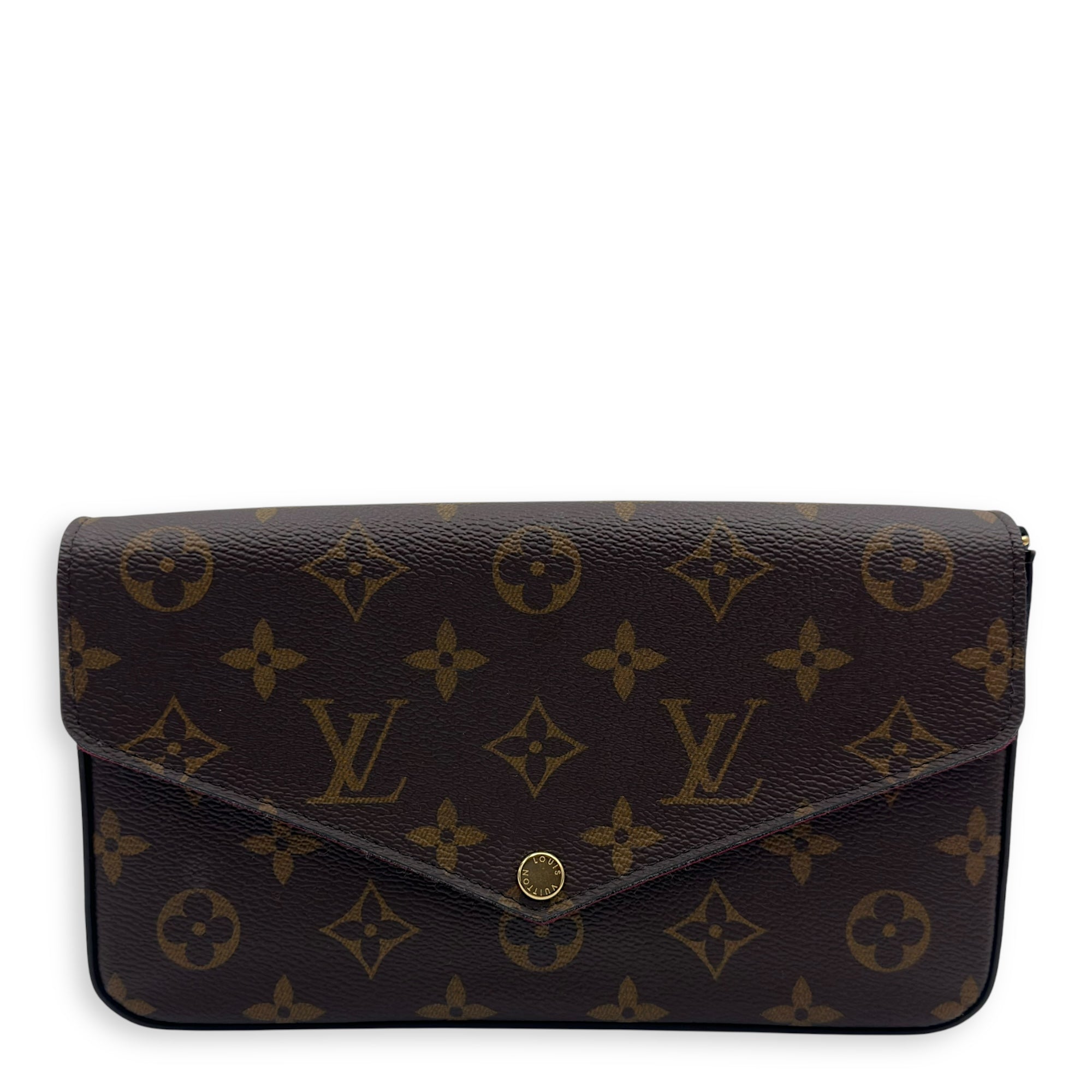 Felicie Wallet On Chain Brown in Monogram Coated Canvas, Gold hardware