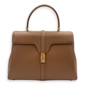 16 Top Handle Bag Brown in Calfskin, Gold hardware