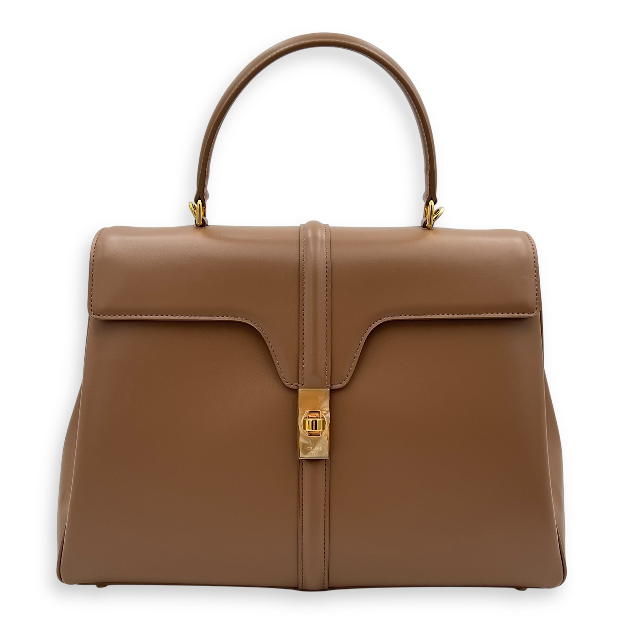 16 Top Handle Bag Brown in Calfskin, Gold hardware