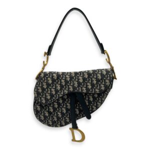 Saddle Medium Blue Shoulder Bag in Jacquard, Gold hardware