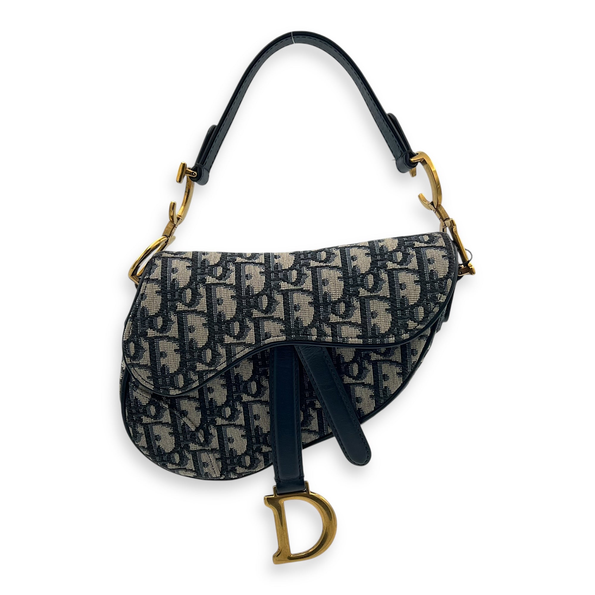 Saddle Top Handle Bag Mini Blue in Jacquard, Gold hardware