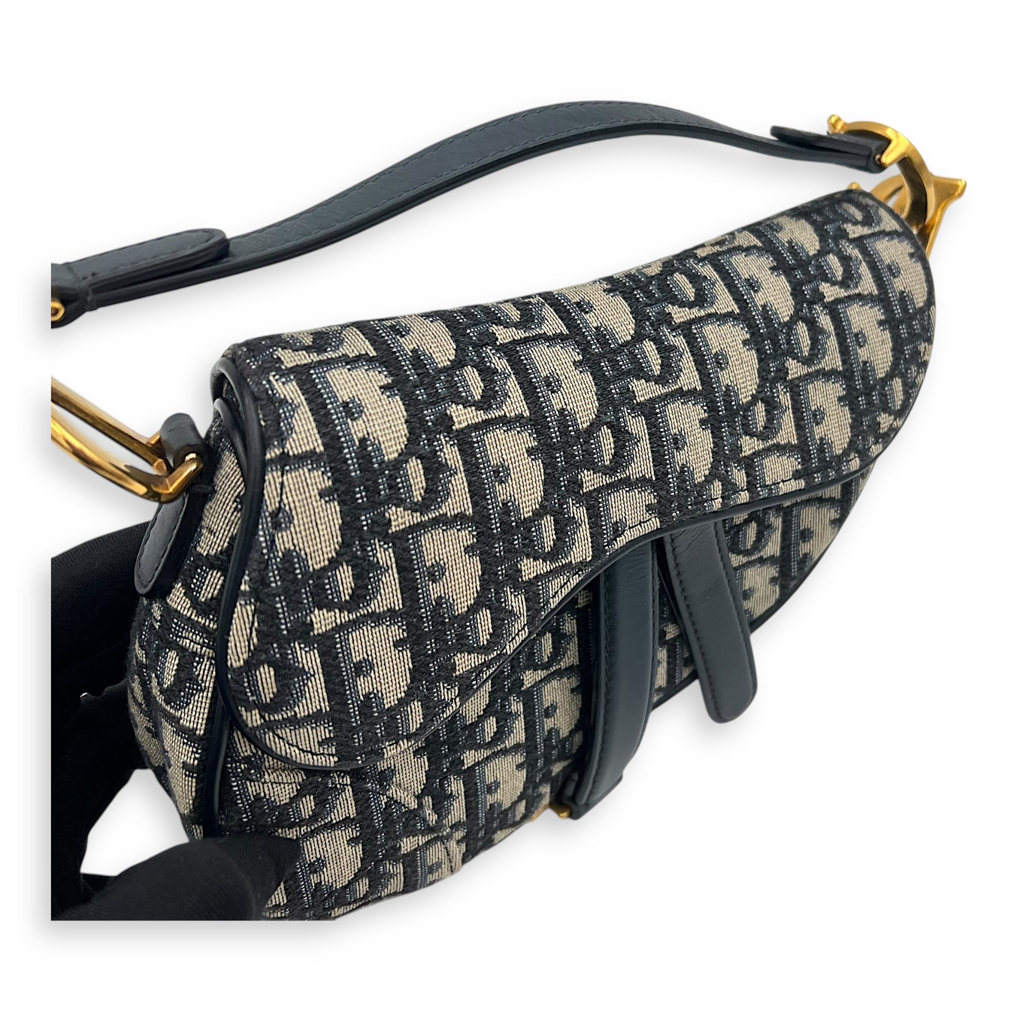 Saddle Top Handle Bag Mini Blue in Jacquard, Gold hardware - Image 7