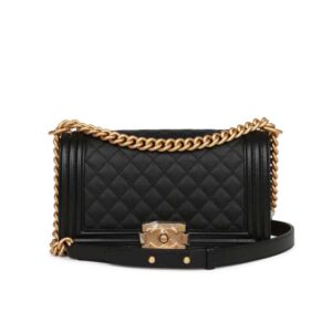 Chanel Medium Boy Bag Black Caviar Antique Gold Hardware