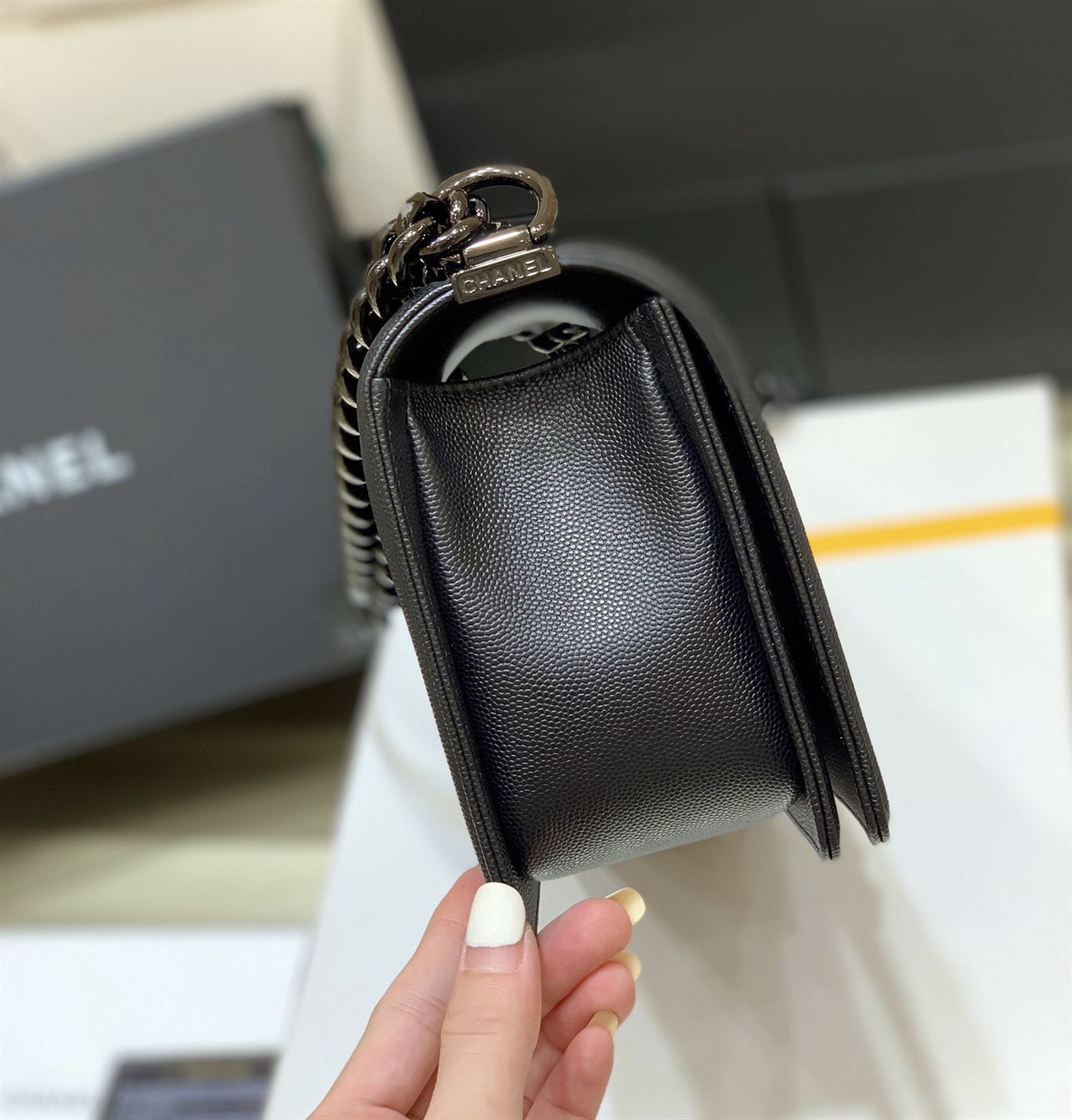 Chanel Medium Boy Bag Black Caviar Antique - Image 11