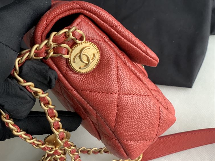 Chanel Mini Flap Bag Red Shiny Calfskin - Image 7