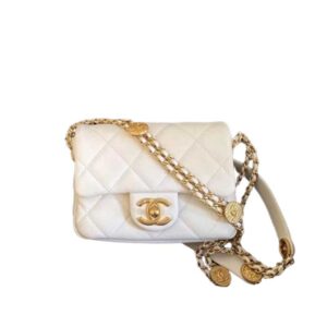 Chanel Mini Flap Bag White Shiny Calfskin