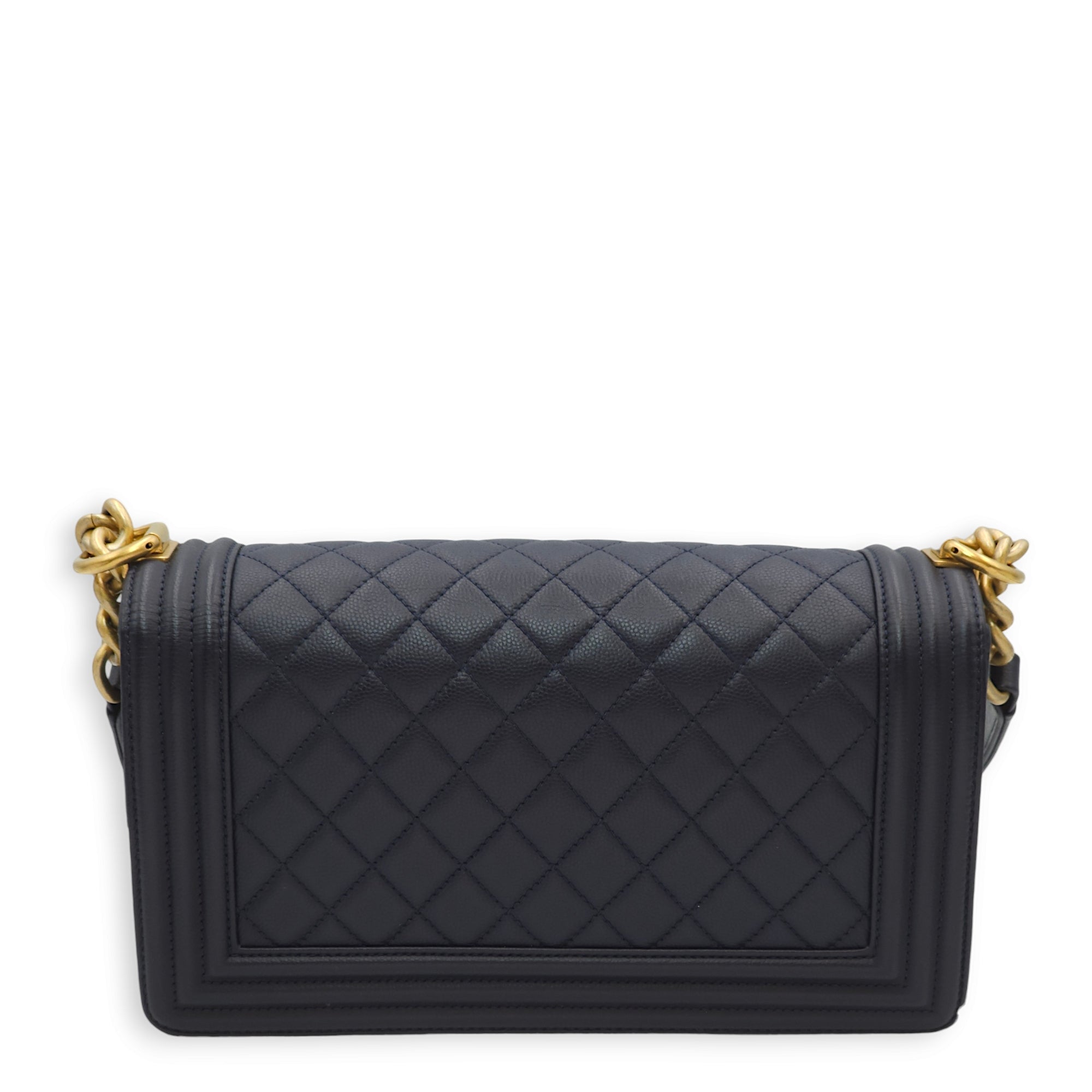 Boy Medium Navy Blue Crossbody Bag in Caviar Leather, Gold hardware - Image 3