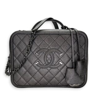 CC Filigree Large Silver Top Handle Bag in Caviar Leather, Silver hardware