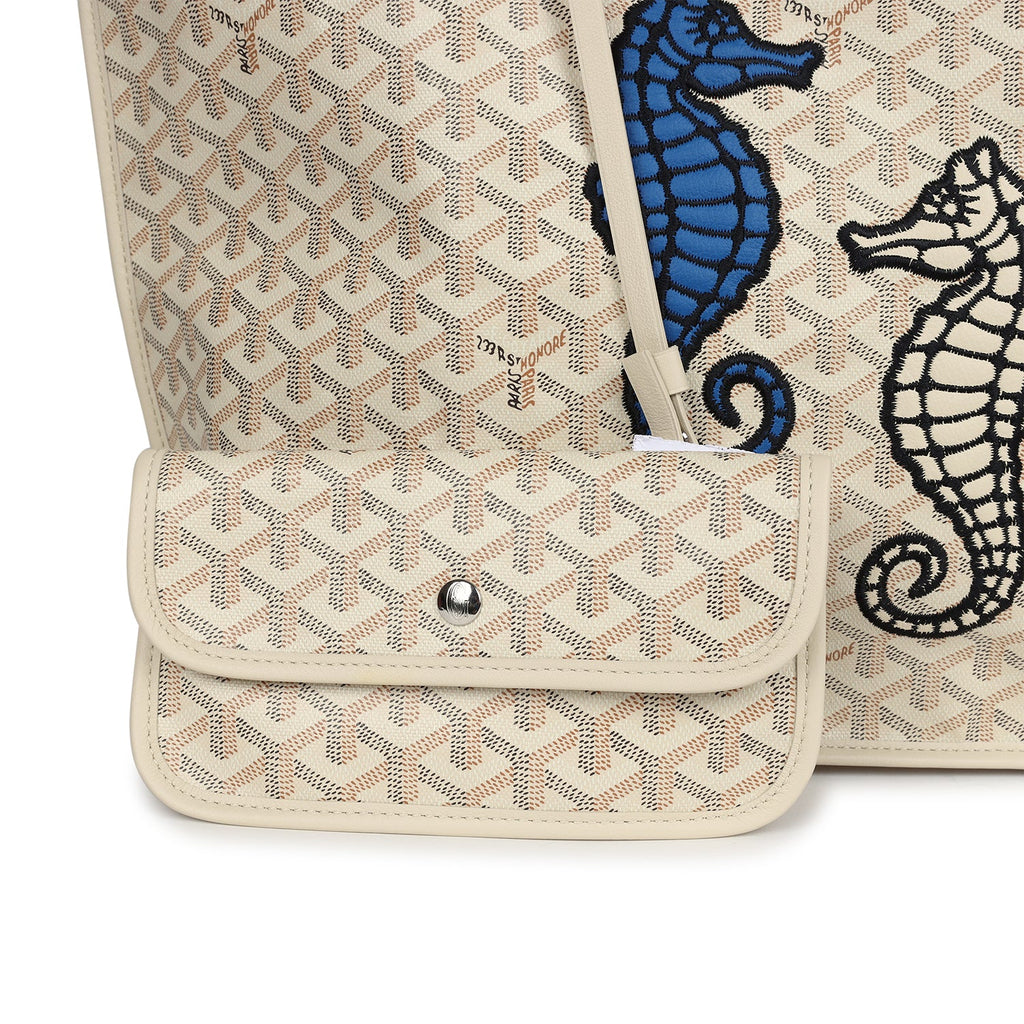 Goyard Goyardine Sand Anjou PM Embroidered Seahorse Bag Palladium Hardware - Image 7