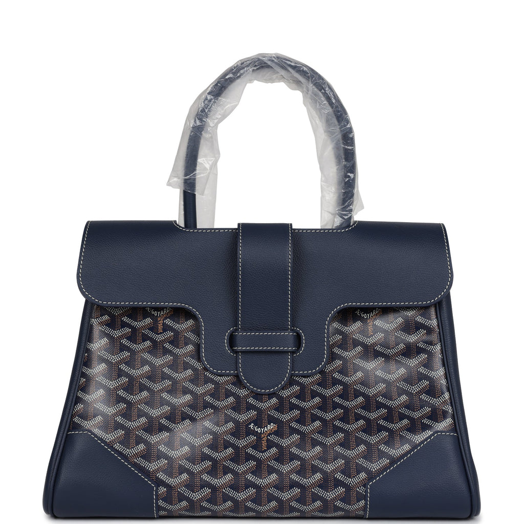 Goyard Saigon Tote Navy Blue Goyardine Canvas Palladium Hardware