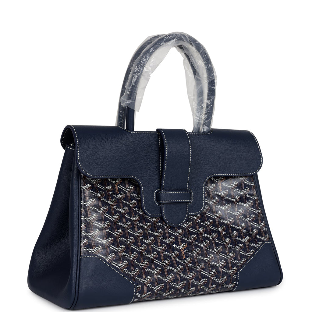 Goyard Saigon Tote Navy Blue Goyardine Canvas Palladium Hardware - Image 3
