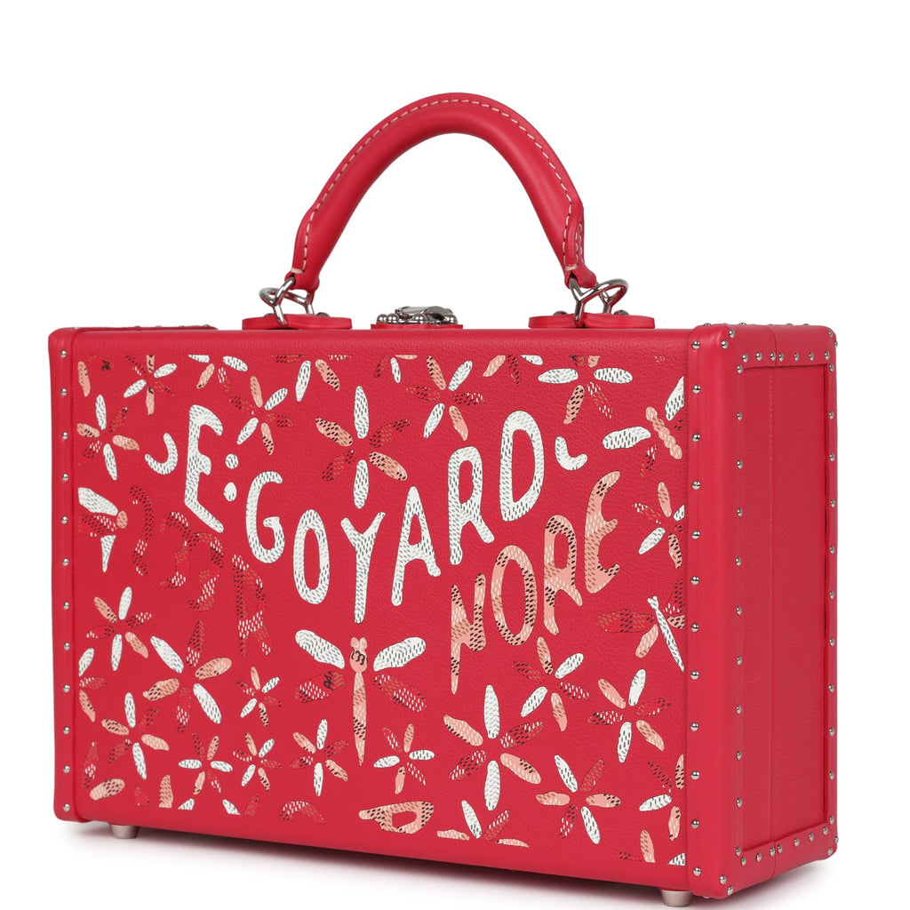 Goyard Goyardine Canvas Fuchsia Grand Hotel Marquetry Trunk PM Bag Palladium Hardware - Image 6