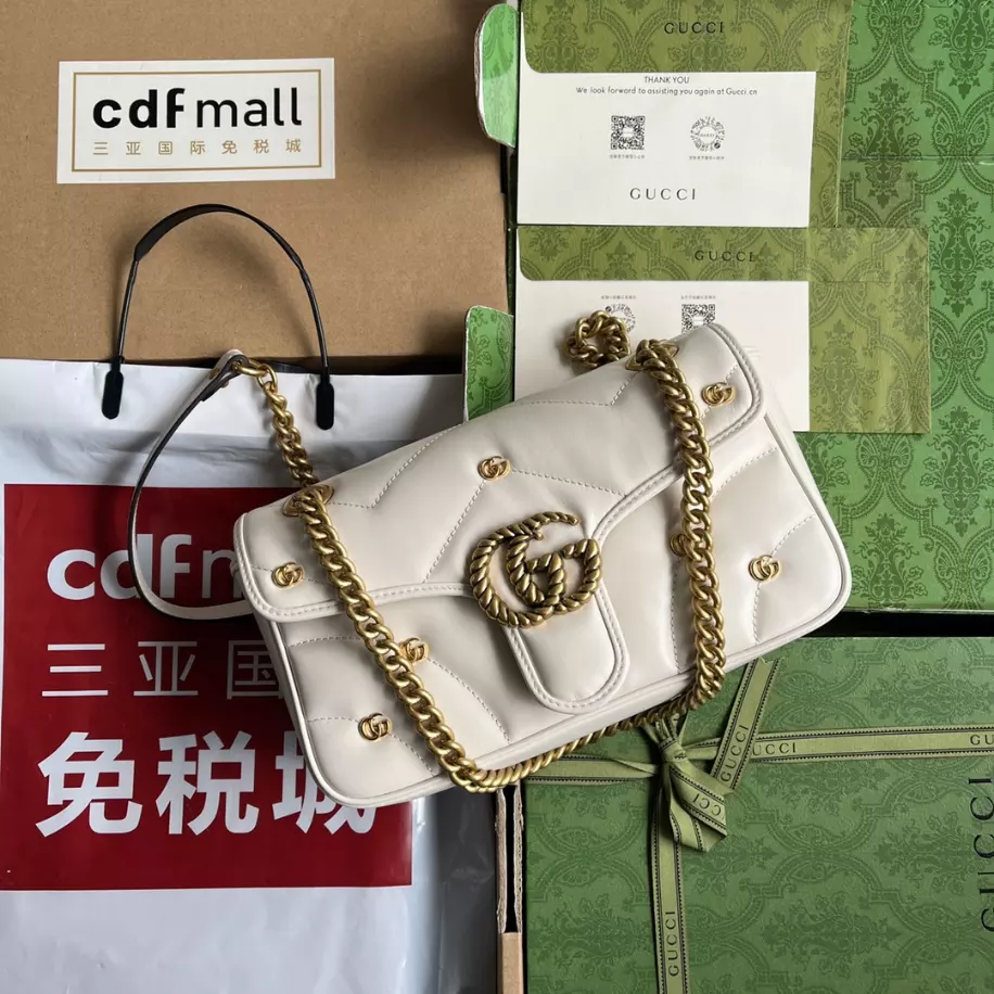 GG Marmont Small Shoulder Bag In White Leather - Image 8