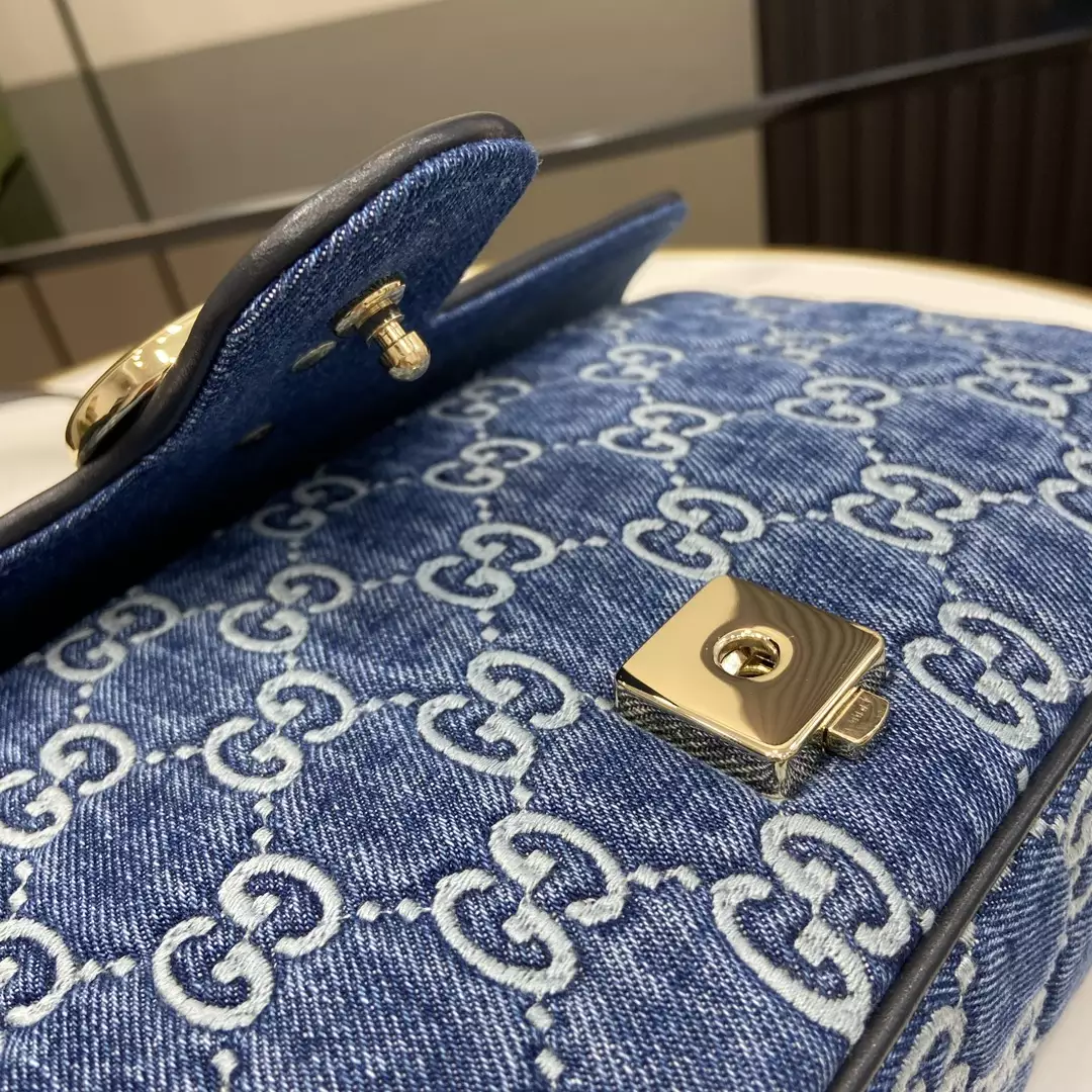 GG Marmont Small Shoulder Bag in Blue GG Denim - Repbags.ru - Image 10