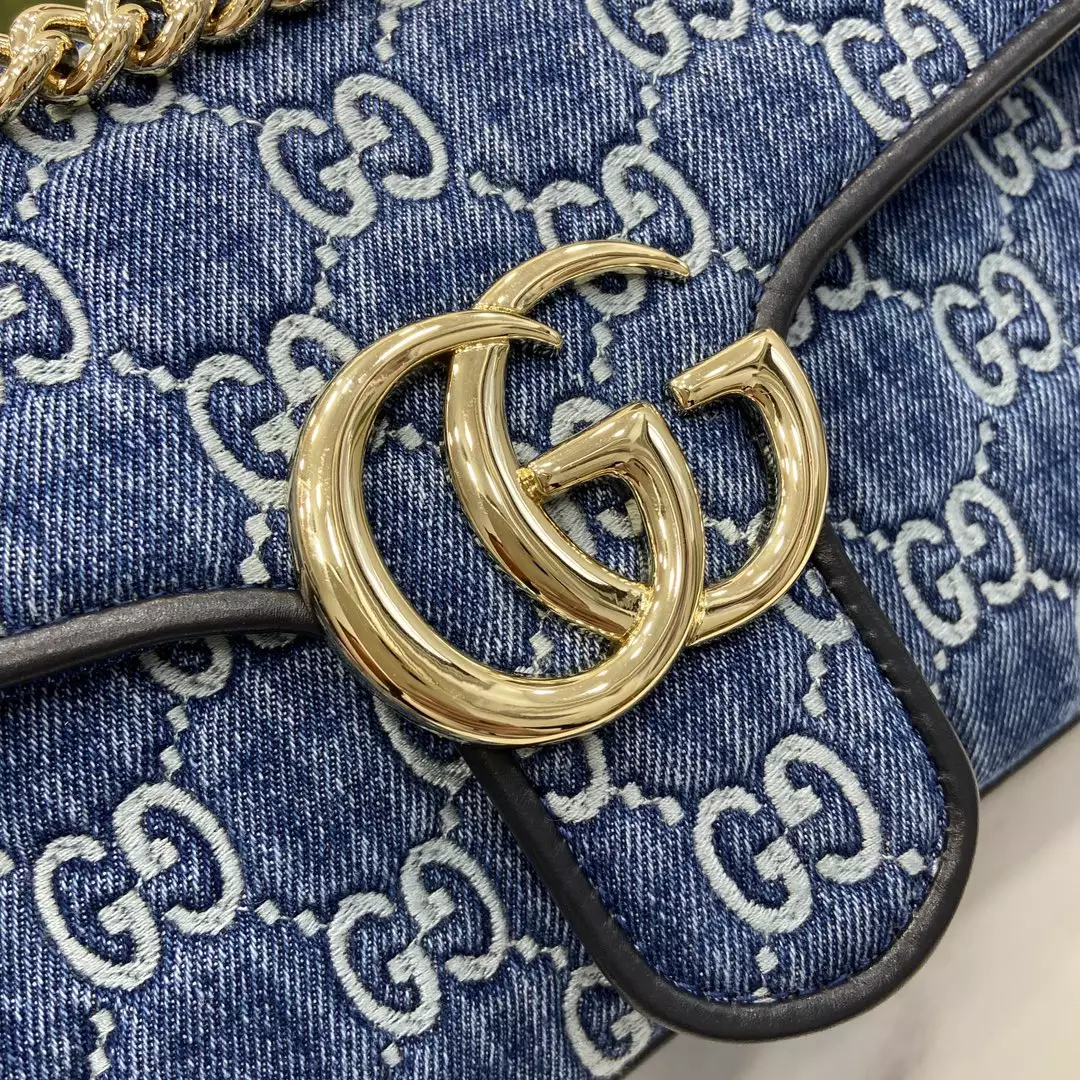 GG Marmont Small Shoulder Bag in Blue GG Denim - Repbags.ru - Image 4
