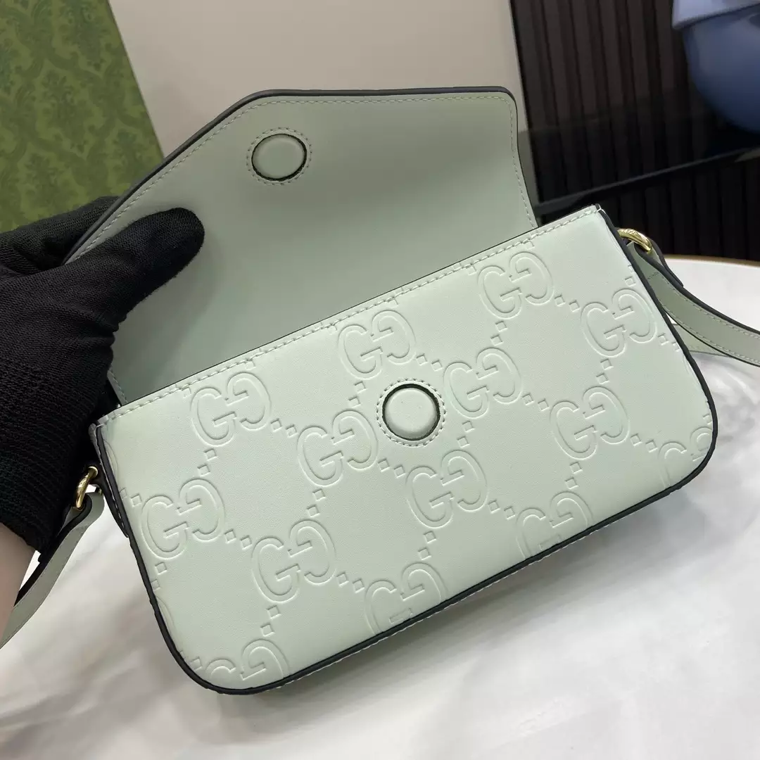 GG Super Mini Shoulder Bag in Pale Green Leather - Repbags.ru - Image 9