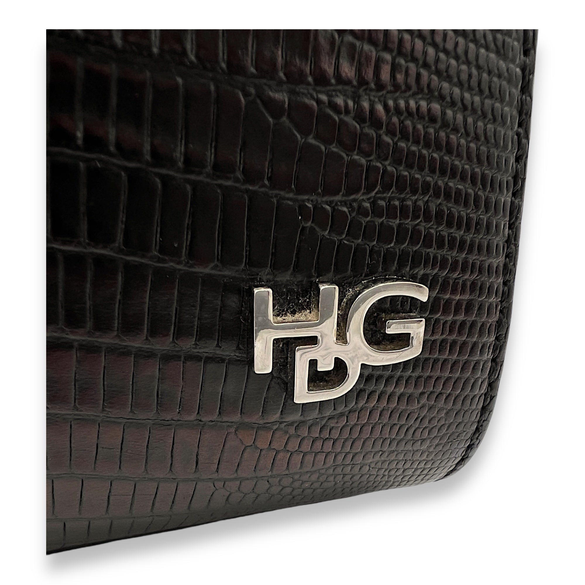 HDG Mini Black Top Handle Bag in Lizard Embossed Calfskin, Silver hardware - Image 7