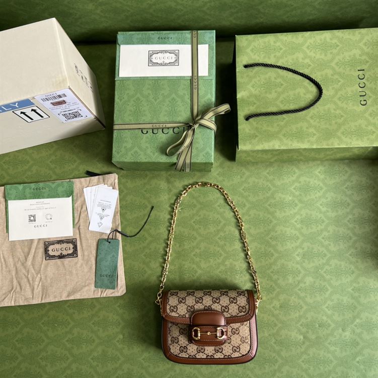 Gucci Horsebit 1955 GG mini bag Camel ebony canvas - Image 5