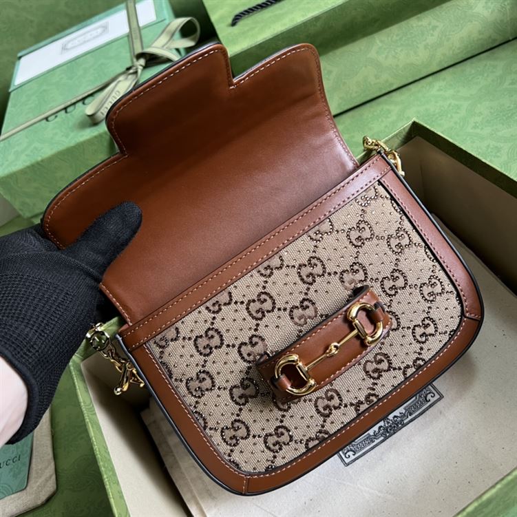 Gucci Horsebit 1955 GG mini bag Camel ebony canvas - Image 10