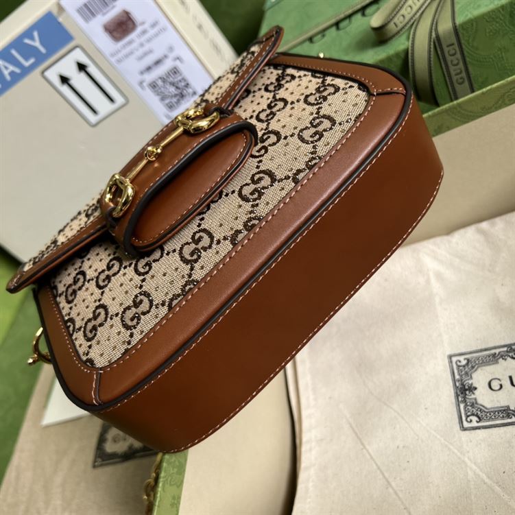 Gucci Horsebit 1955 GG mini bag Camel ebony canvas - Image 11