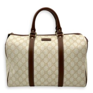 Boston White Top Handle Bag in Coated Canvas, Gold hardware