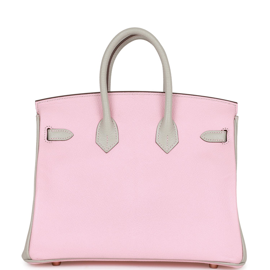 Hermes Special Order (HSS) Birkin 25 Rose Sakura and Gris Perle Chevre Mysore Rose Gold Hardware - Image 5