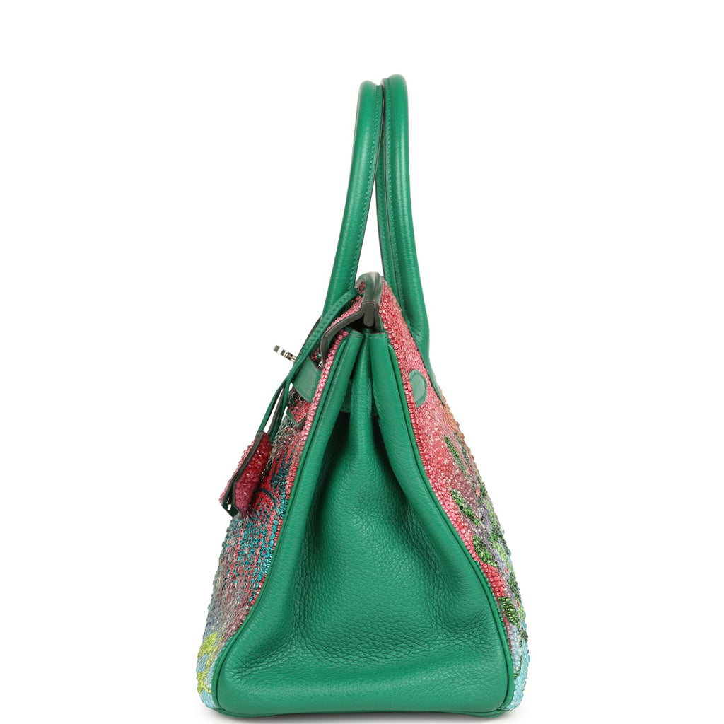 Custom "Paradise" Swarovski Crystal Hermes Birkin 30 Vert Vertigo Togo Palladium Hardware - Image 4