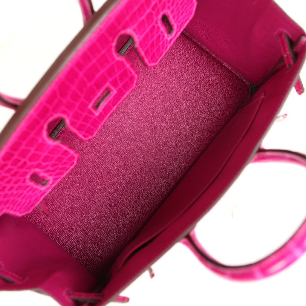 Hermes Birkin 25 Rose Sheherazade Shiny Porosus Crocodile Palladium Hardware - Image 9