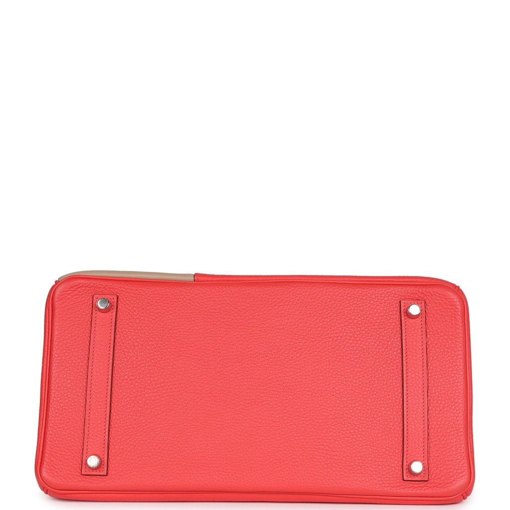 Pre-owned Hermes Birkin 30 Cascade Rose Jaipur, Etoupe and Argile Swift and Clemence Brushed Palladium Hardware - Image 7