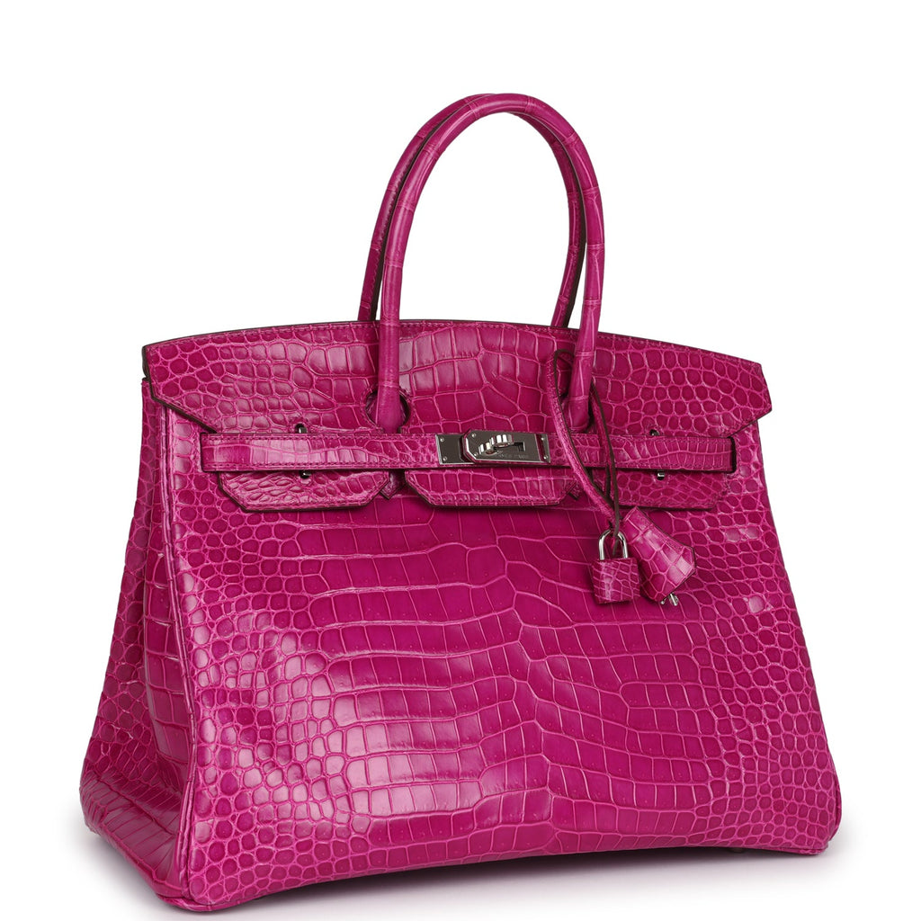 Pre-owned Hermes Birkin 35 Rose Sheherazade Shiny Porosus Crocodile Palladium Hardware - Image 3