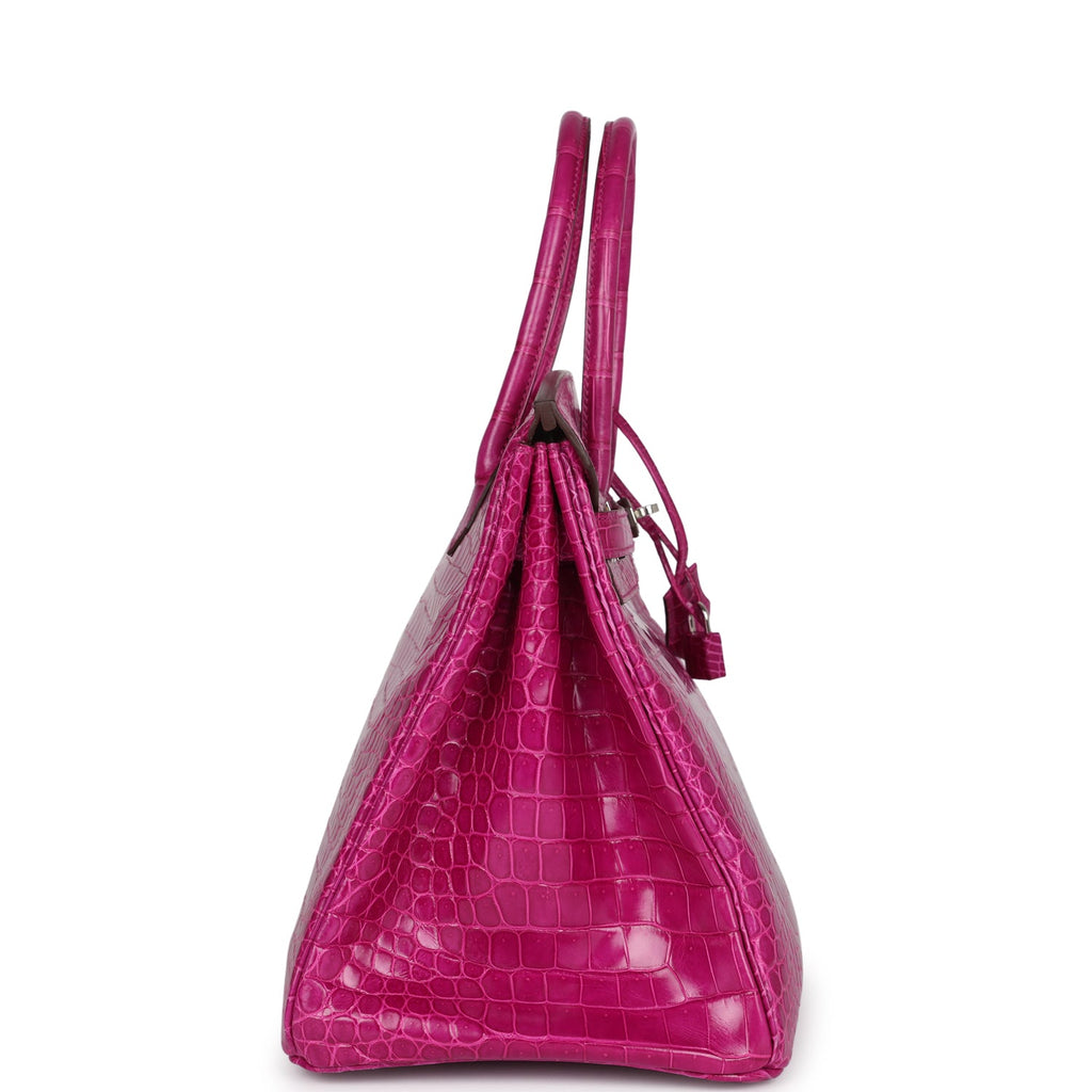 Pre-owned Hermes Birkin 35 Rose Sheherazade Shiny Porosus Crocodile Palladium Hardware - Image 4