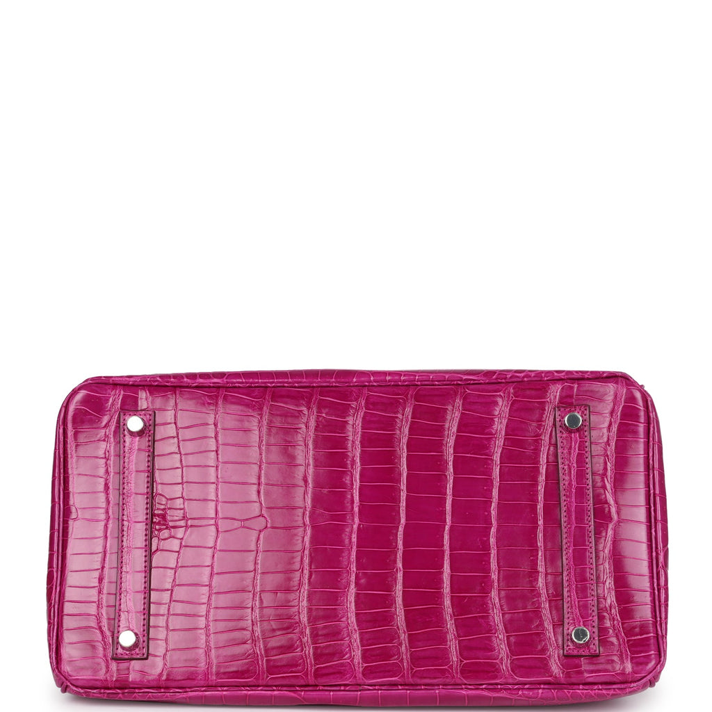 Pre-owned Hermes Birkin 35 Rose Sheherazade Shiny Porosus Crocodile Palladium Hardware - Image 7