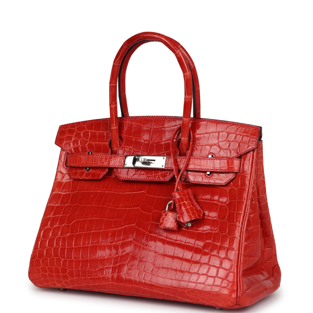 Pre-owned Hermes Birkin 30 Geranium Shiny Niloticus Crocodile Palladium Hardware - Image 6