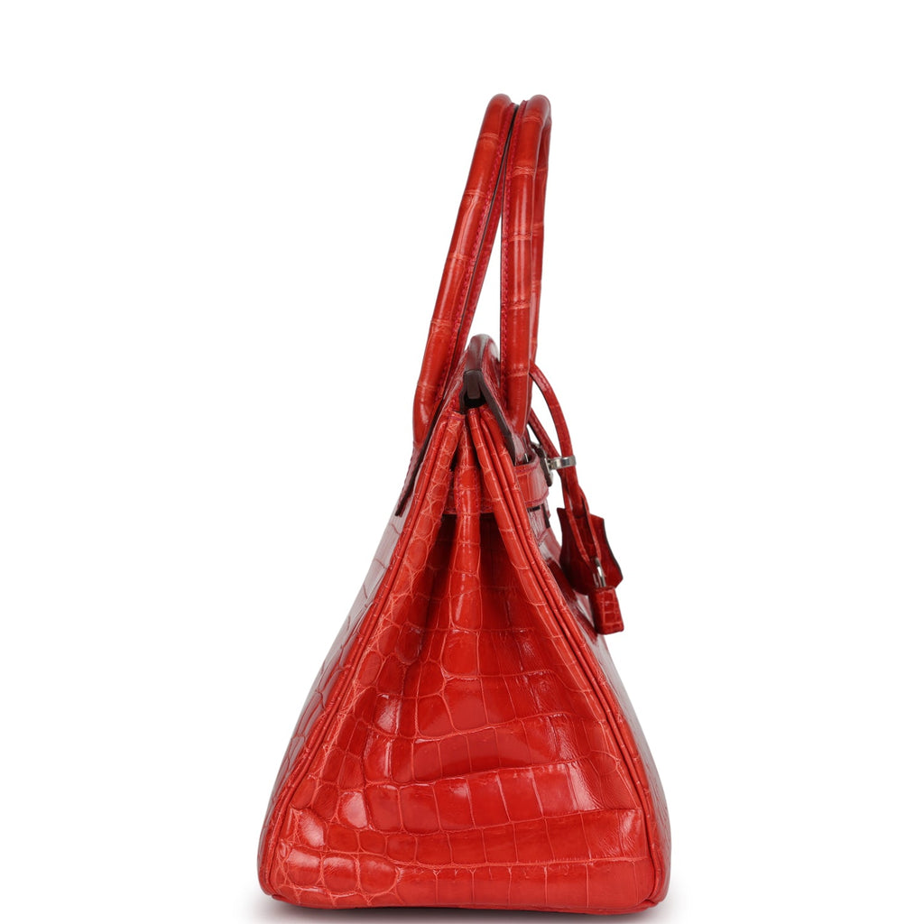 Pre-owned Hermes Birkin 30 Geranium Shiny Niloticus Crocodile Palladium Hardware - Image 4