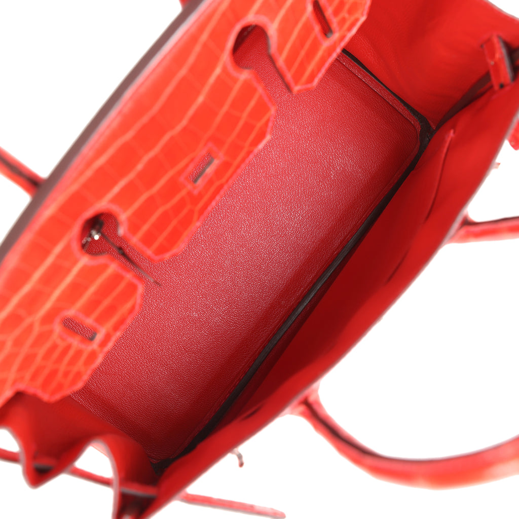 Pre-owned Hermes Birkin 30 Geranium Shiny Niloticus Crocodile Palladium Hardware - Image 9