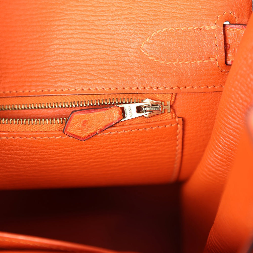 Pre-owned Hermes Special Order (HSS) Birkin 30 Tangerine, Violet and Bougainvillea Ostrich Gold Hardware - Image 10