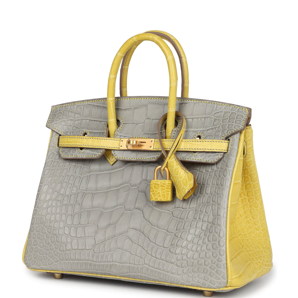 Hermes Special Order (HSS) Birkin 25 Gris Perle and Mimosa Matte Alligator Brushed Gold Hardware - Image 6