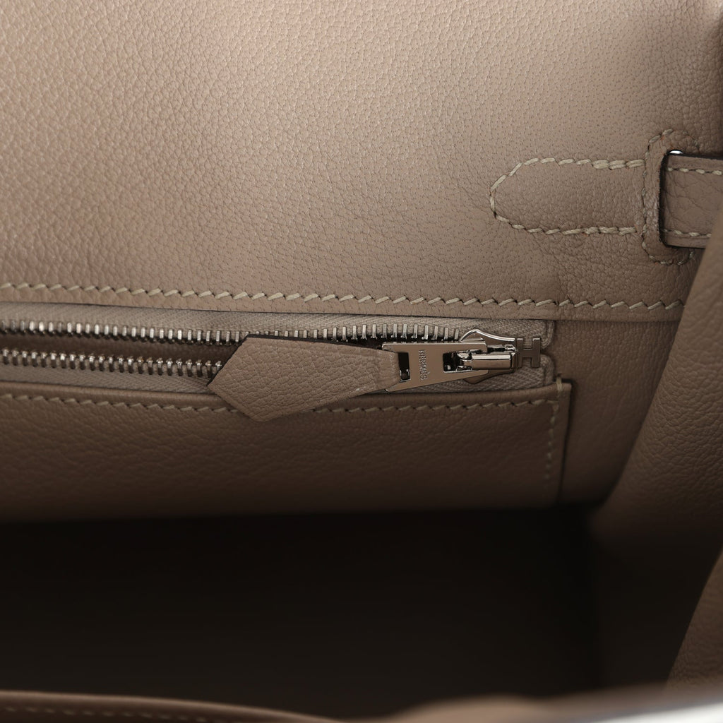 Hermes Special Order (HSS) Birkin 25 White and Etoupe Clemence Brushed Palladium Hardware - Image 10