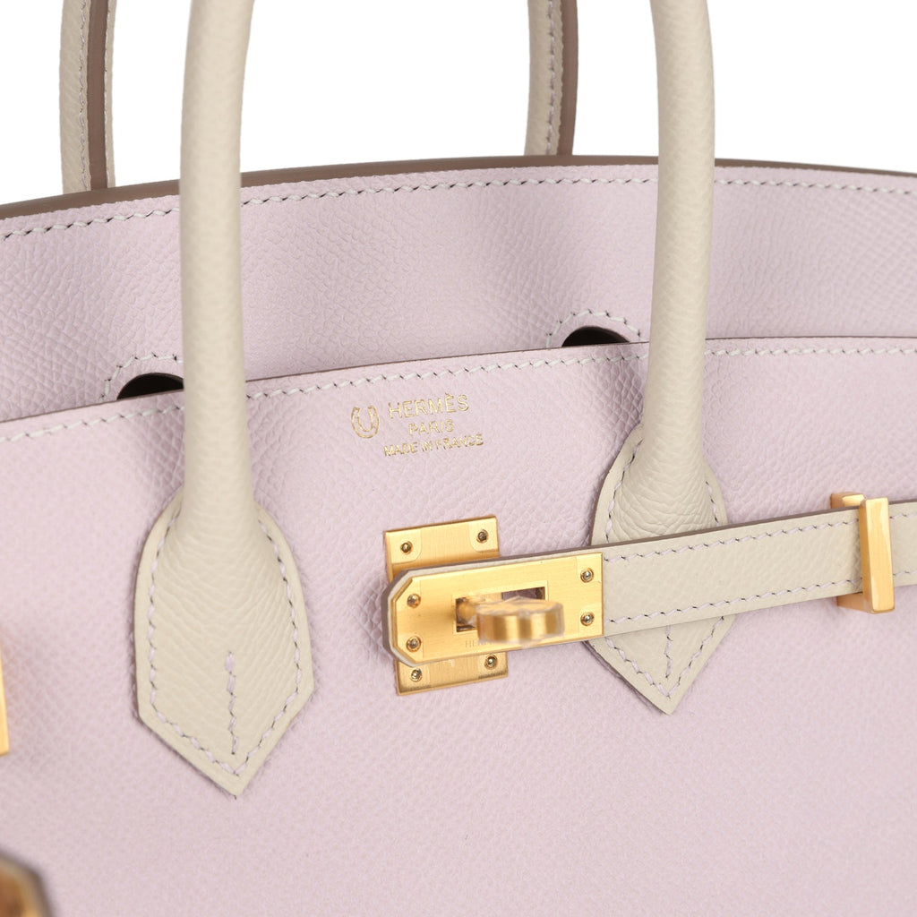 Hermes Special Order (HSS) Birkin Sellier 25 Mauve Pale and Craie Epsom Brushed Gold Hardware - Image 8