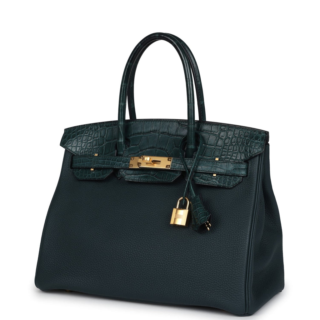 Hermes Birkin 30 Vert Cypress Togo and Matte Alligator Touch Gold Hardware - Image 6