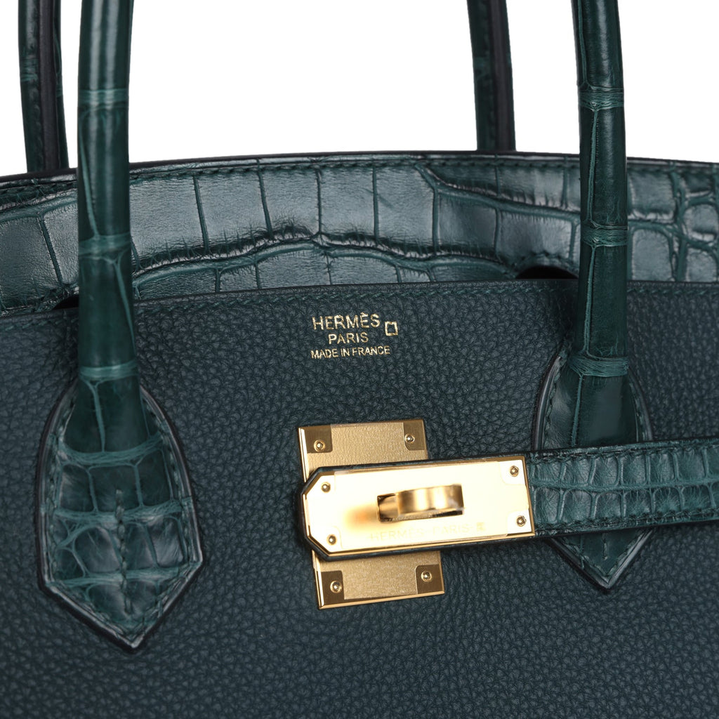 Hermes Birkin 30 Vert Cypress Togo and Matte Alligator Touch Gold Hardware - Image 8