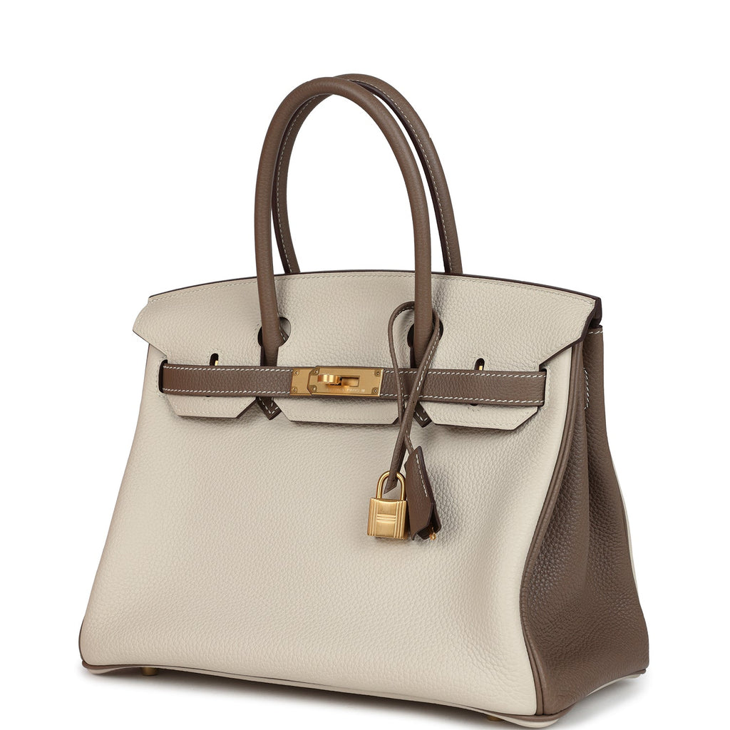 Hermes Special Order (HSS) Birkin 30 Etoupe and Craie Togo Brushed Gold Hardware - Image 6